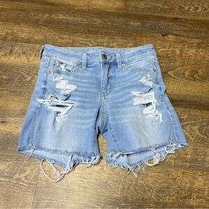 American Eagle Midi Jean Shorts Womens 6 Denim Dream Stretch Cut Off Distressed